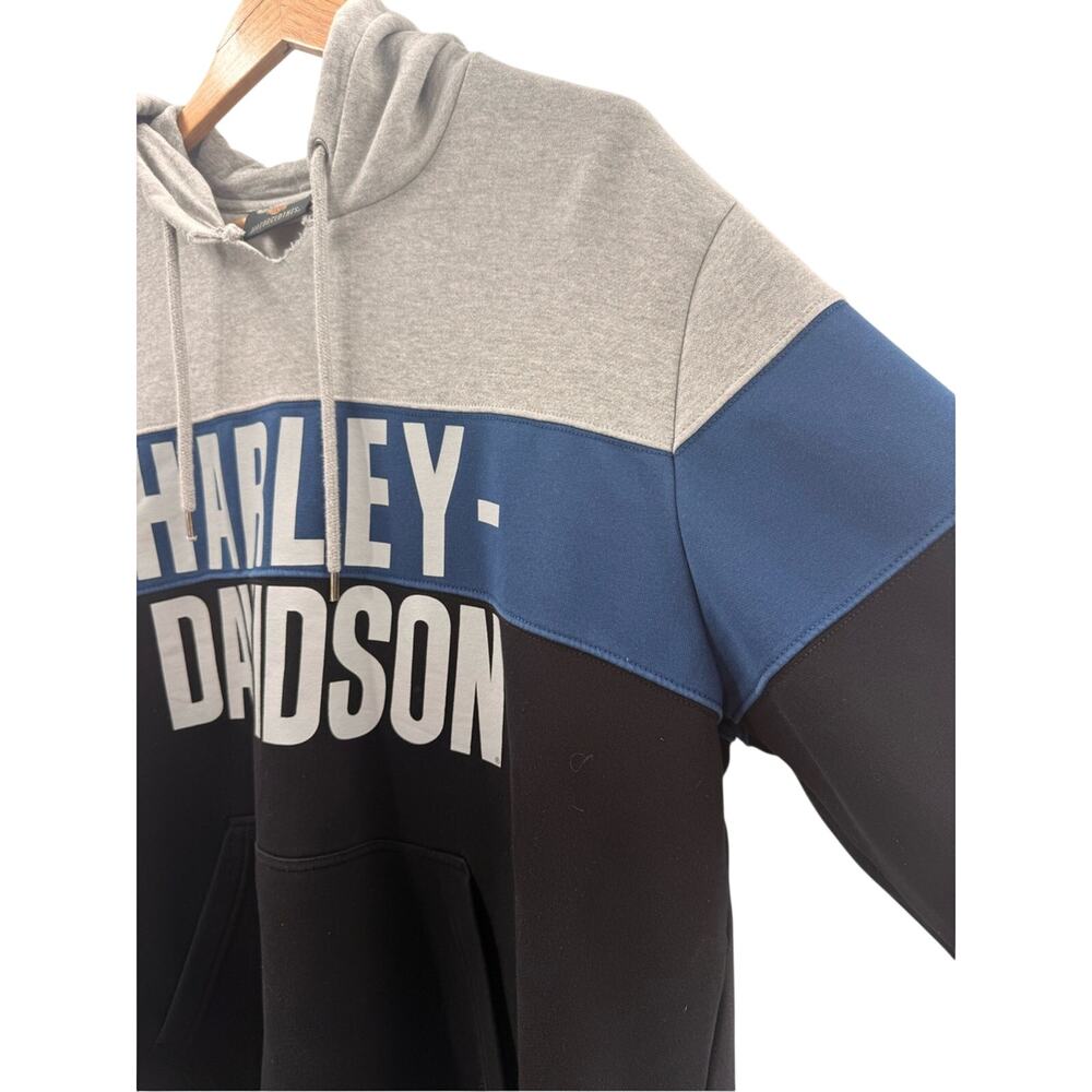 Harley Davidson Men's Color Block Biker Heavyweight Hoodie Blue Black Grey XL - Picture 5 of 12